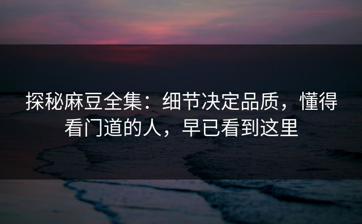 探秘麻豆全集：细节决定品质，懂得看门道的人，早已看到这里  第1张