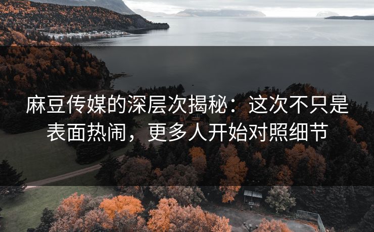 麻豆传媒的深层次揭秘：这次不只是表面热闹，更多人开始对照细节  第1张