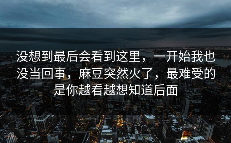 没想到最后会看到这里，一开始我也没当回事，麻豆突然火了，最难受的是你越看越想知道后面  第1张