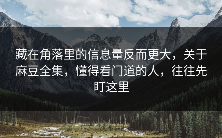 藏在角落里的信息量反而更大,关于麻豆全集,懂得看门道的人,往往先盯这里 第1张 藏在角落里的信息量反而更大,关于麻豆全集,懂得看门道的人,往往先盯这里 第1张