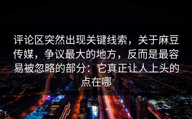 评论区突然出现关键线索，关于麻豆传媒，争议最大的地方，反而是最容易被忽略的部分：它真正让人上头的点在哪  第1张